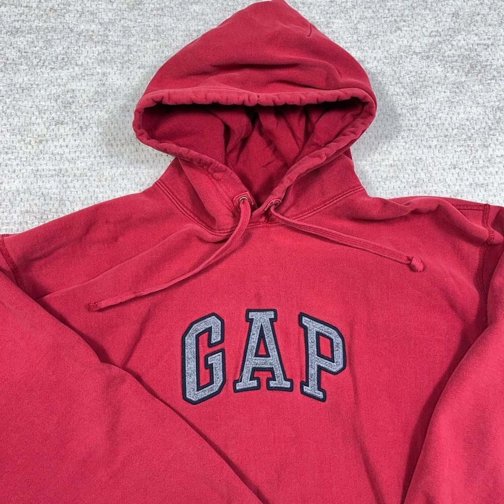 Vintage Y2K Gap Hoodie Men XL Red Gray Sweatshirt Sweater Spell Out 2000s - Picture 2 of 12